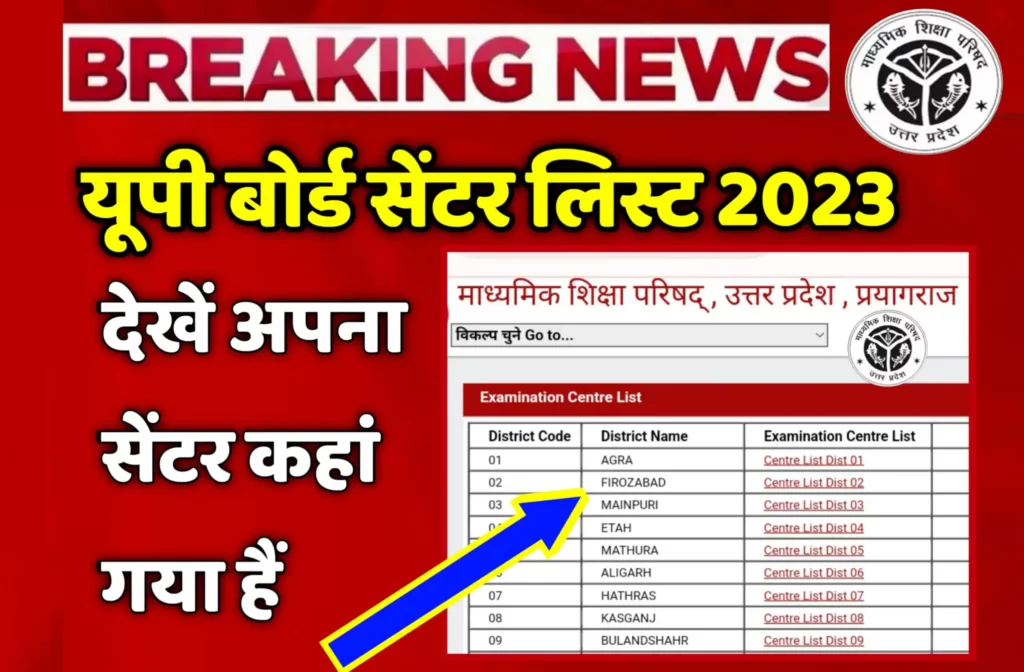 Up board center list 2023 District Wise